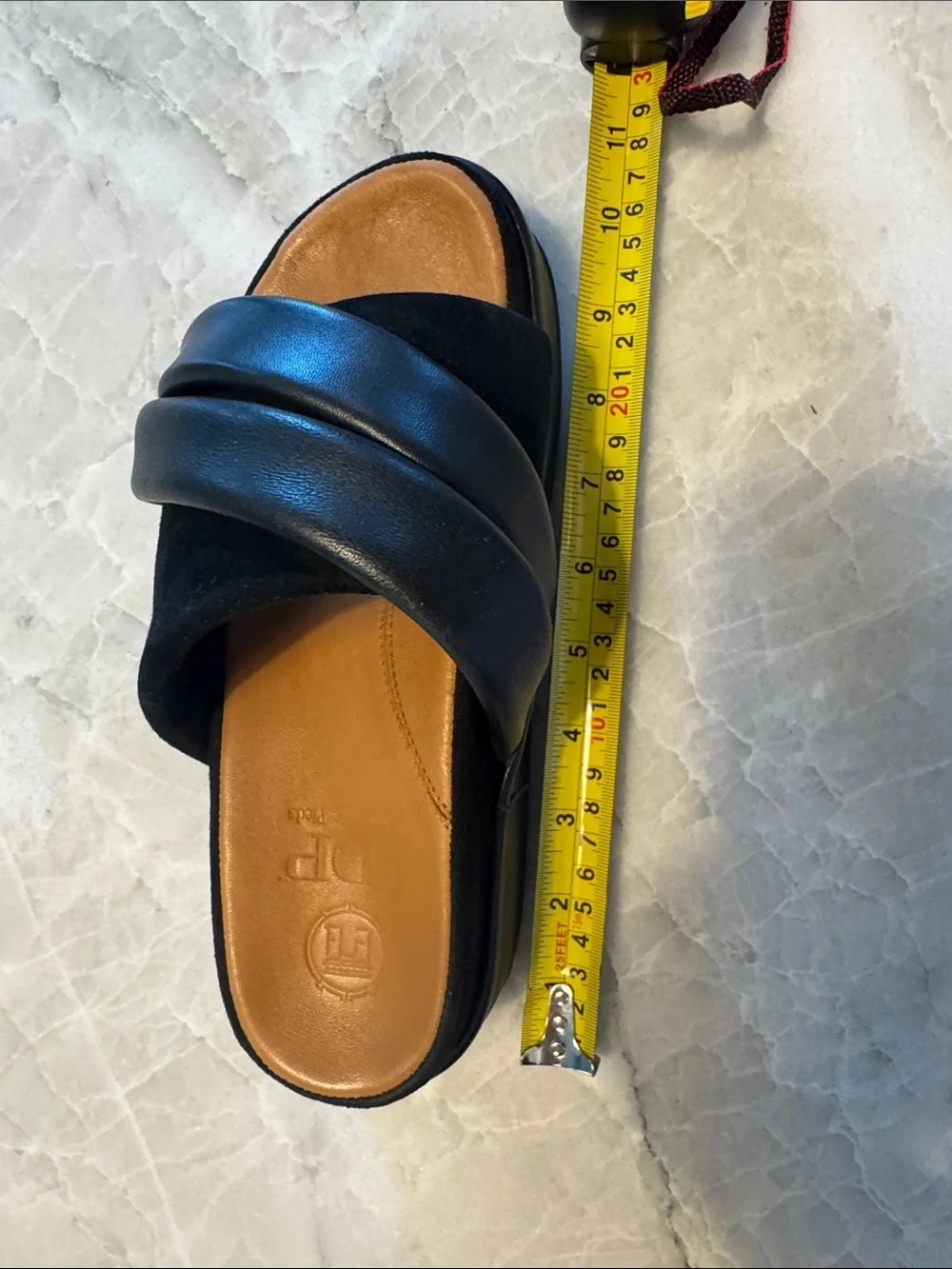LDP black suede and leather platform slides